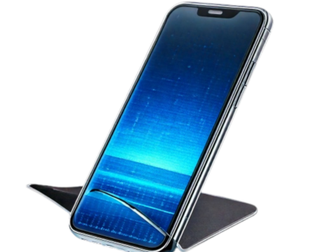 Dual-Screen Foldable Phone with Holographic Interface, isolated on a transparent background