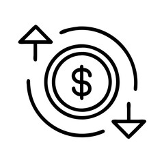 Vector art of money circulation icon dollar coin with up and down arrows outline symbol