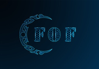 Low poly letter logo FOF design. FOF letter logo low poly vector design on blue color gradient background. FOF logo low poly design