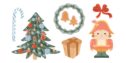 Christmas clipart, Nutcracker, gift, christmas tree, wreath