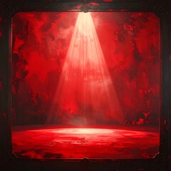 Red spotlight illuminates a textured floor within a dark, ornate frame