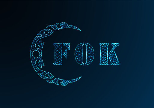 Low poly letter logo FOK design. FOK letter logo low poly vector design on blue color gradient background. FOK logo low poly design