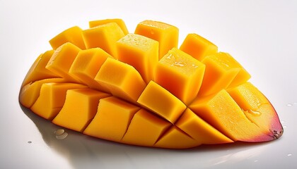 Freshly Cut Mango On White Background With Juicy Texture And Vibrant Colors For Culinary Or Health Related Projects