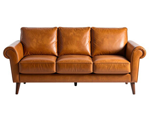 Obraz premium A detailed shot of a three-cushion leather couch on a black background
