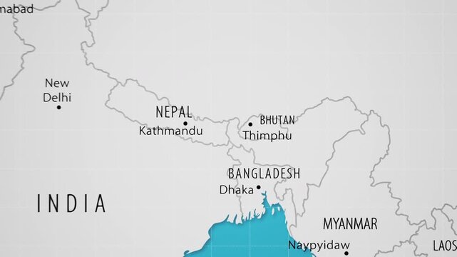 Bhutan on the World Map with Animated National Flag