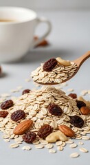 Healthy Oatmeal Breakfast with Nuts and Raisins.