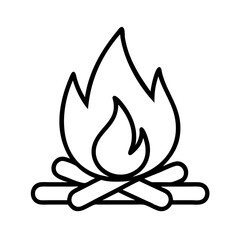 Vector art of campfire icon simple outline drawing of a fire with logs for camping or cooking