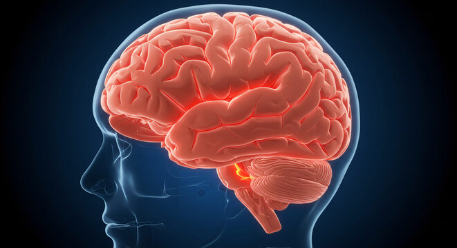 Meningitis Medical Concept - 3D Illustration of an Inflamed Human Brain with Infected Meninges