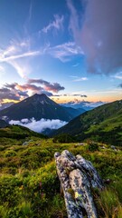 Mountain landscape at sunset
