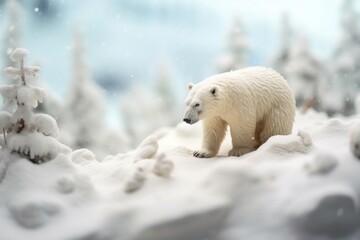 Obraz premium Polar bear in heavy snow scenery wildlife animal mammal.