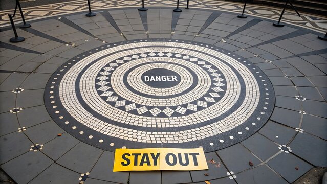 Round Danger Zone Made of Tiles with Stay Out Warning - Powered by Adobe