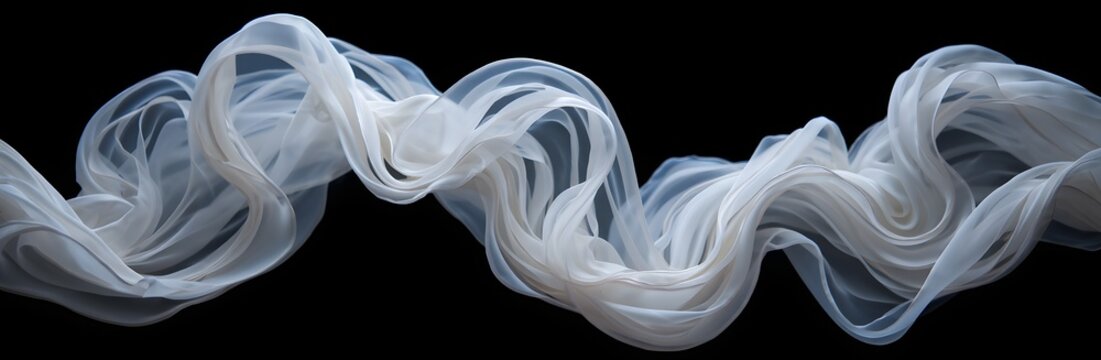 Flowing white fabric against black background creates an elegant and ethereal effect of lightness - Powered by Adobe