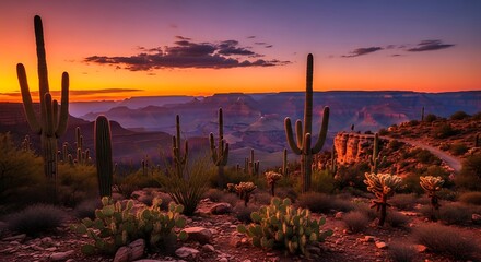 Grand Canyon Sunset with Cacti.