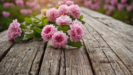 spring season pink flowers background on wooden, pink and white flowers