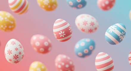Colorful easter eggs floating against a soft gradient background
