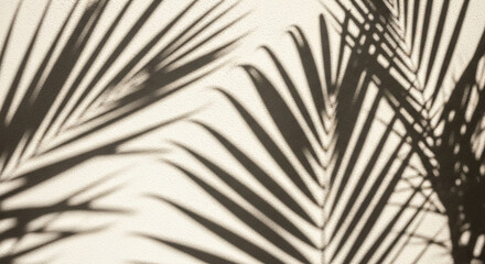Obraz premium Shadows of palm leaves cast a calming and natural pattern on the wall