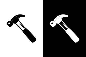 Filled Flat Hammer Icon Symbol. Black White Vector Illustration
