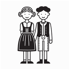 Cartoon Couple Standing Wearing Traditional German Clothes Vector Illustration