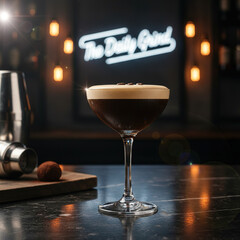 Energizing Espresso Martini and a creamy foam top, garnished with coffee beans