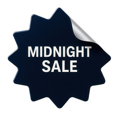 Dark blue starburst sticker with MIDNIGHT SALE offer in bold font, effective retail discount promo on transparent background.