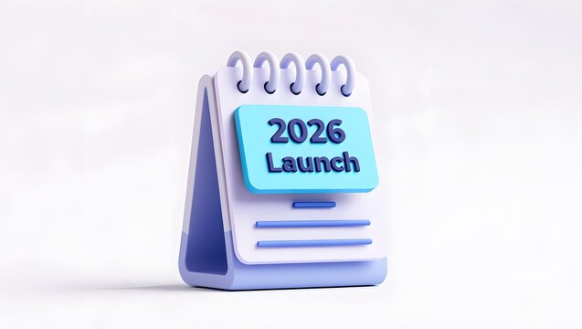 2026 launch calendar isolated on white background