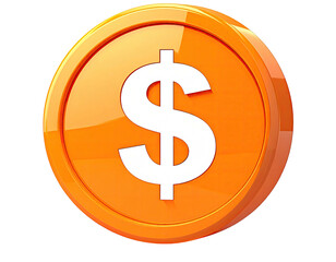 Obraz premium Shiny orange coin with a large white dollar sign, isolated on black