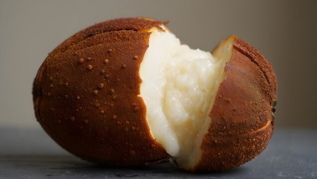 Baked potato with butter cut open on dark surface