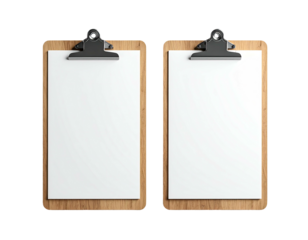 Two wooden clipboards with white paper, ready for notes or documentation
