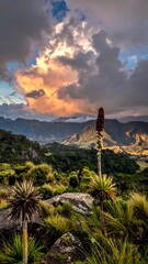 Mountain landscape with dramatic clouds