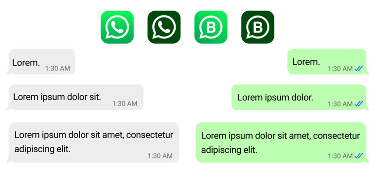 WhatsApp and WhatsApp Business icon vector, mobile chat UI interface, smartphone messaging app conversation chat bubble, screen text message symbol, iOS Android communication illustration