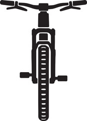 Top down view of a black mountain bike with knobby tires and handlebars isolated on a white background