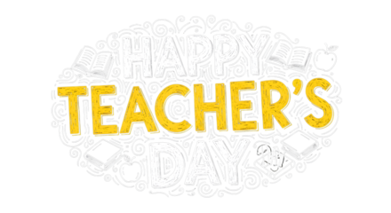 Teachers word cloud with yellow text isolated on transparent background
