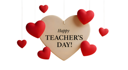 Happy teachers day heart with red hearts isolated on transparent background