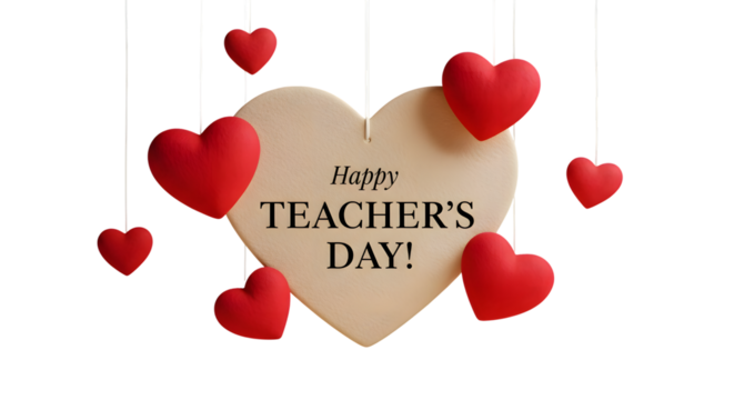 Happy teachers day heart with red hearts isolated on transparent background