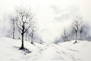 Obraz premium Winter sketch outdoors drawing.