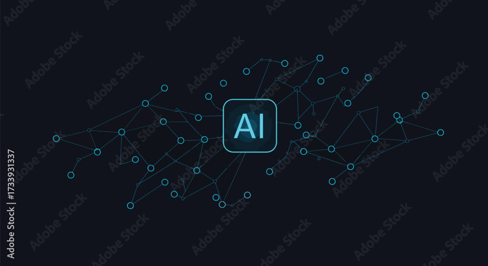 Wall mural ai technology network abstract vector illustration of artificial intelligence connecting dots and li