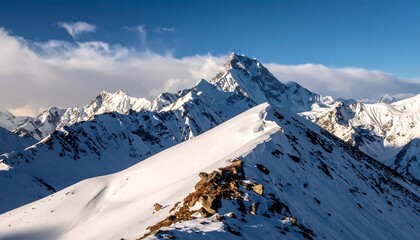 Panoramic view of snow-covered mountain range under a vibrant blue sky (1)