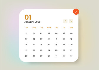 Simple calendar popup template for interface design
