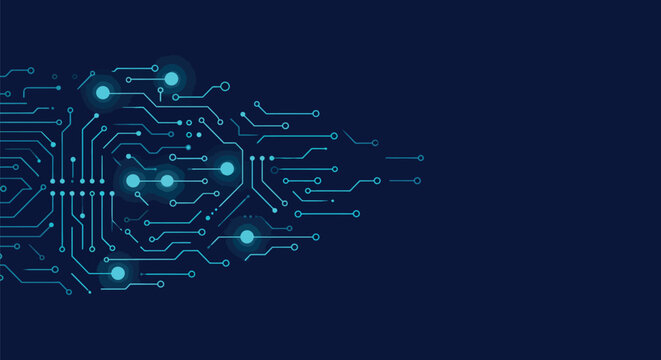 Abstract circuit board vector illustration technology background with glowing nodes perfect for presentations and digital designs on transparent background