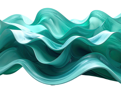 Abstract flowing teal ribbons, creating waves against a black backdrop
