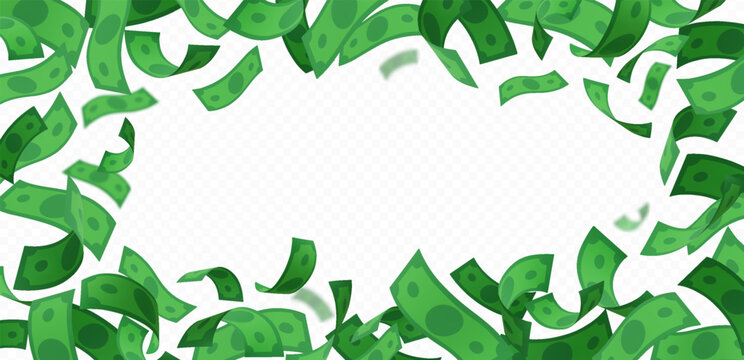Dollar banknote fall vector frame, throw green paper bills flying, money cash, American currency explosion border