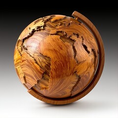 Wooden Globe with Carved Continents