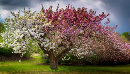 Fototapeta premium Blooming Crabapple Tree Pink And White Buds 2