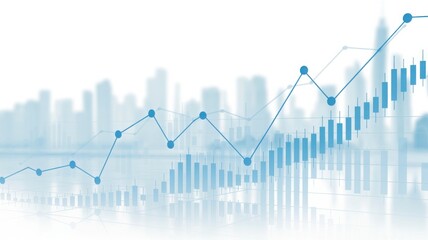 Stock market chart with city skyline financial growth analysis background