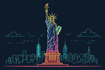 Depicting Glowing Statue Liberty Neon Bold Vec Dynamic High-Quality Stock Image © rian