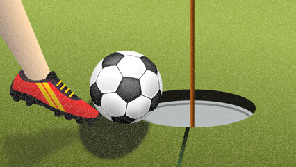 Simple footgolf illustration with grain texture, vector graphic, copy space