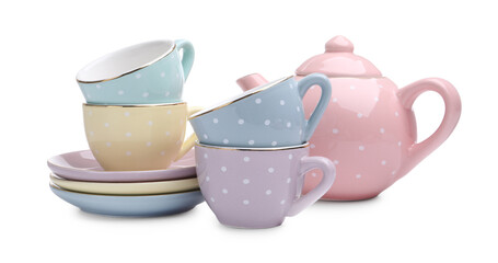 Beautiful tea set isolated on white. Child's toy