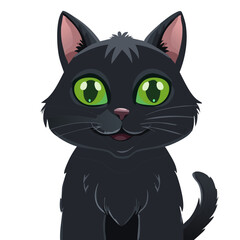 Fototapeta premium Cartoon Black Cat with Green Eyes and a Friendly Expression