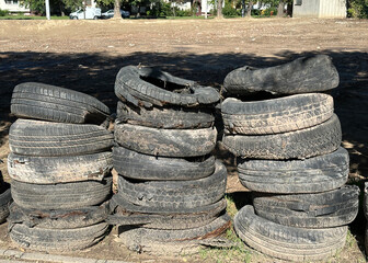 Old ruined trashed vehicle tires