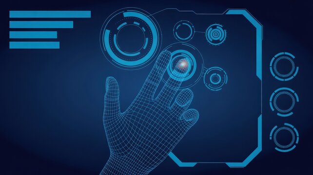 Futuristic interface with hand touching screen illustration for technology concep